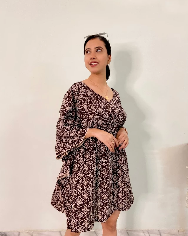 Cotton Black Maxi Dress with White Bagru Hand-Block Print - Image 3