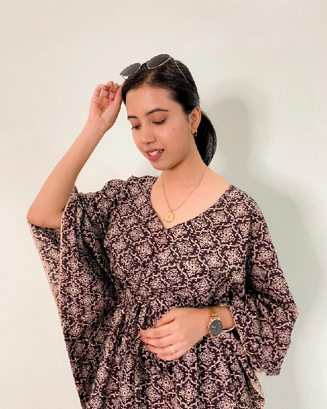 Cotton Black Maxi Dress with White Bagru Hand-Block Print - Image 4