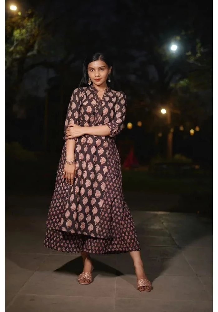 Cotton Black Palazzo with Bagru Hand-Block Print - Image 1