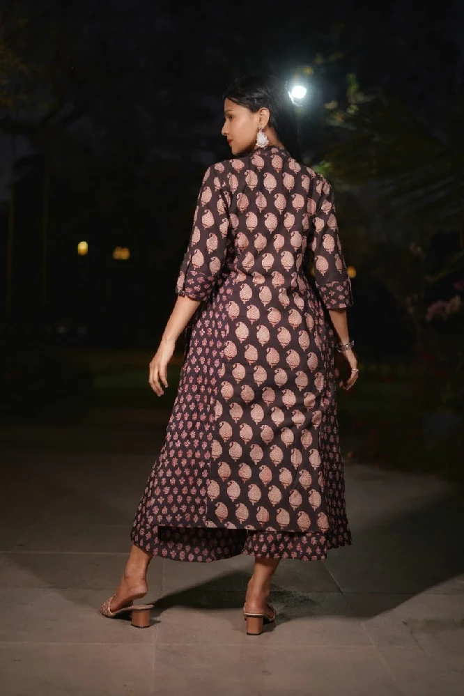 Cotton Black Palazzo with Bagru Hand-Block Print - Image 3