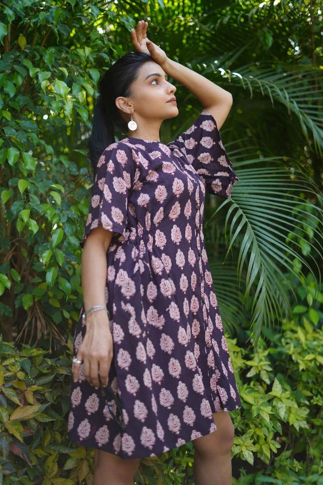Cotton Blue Baggy Dress With Bagh Hand-Block Print - Image 2