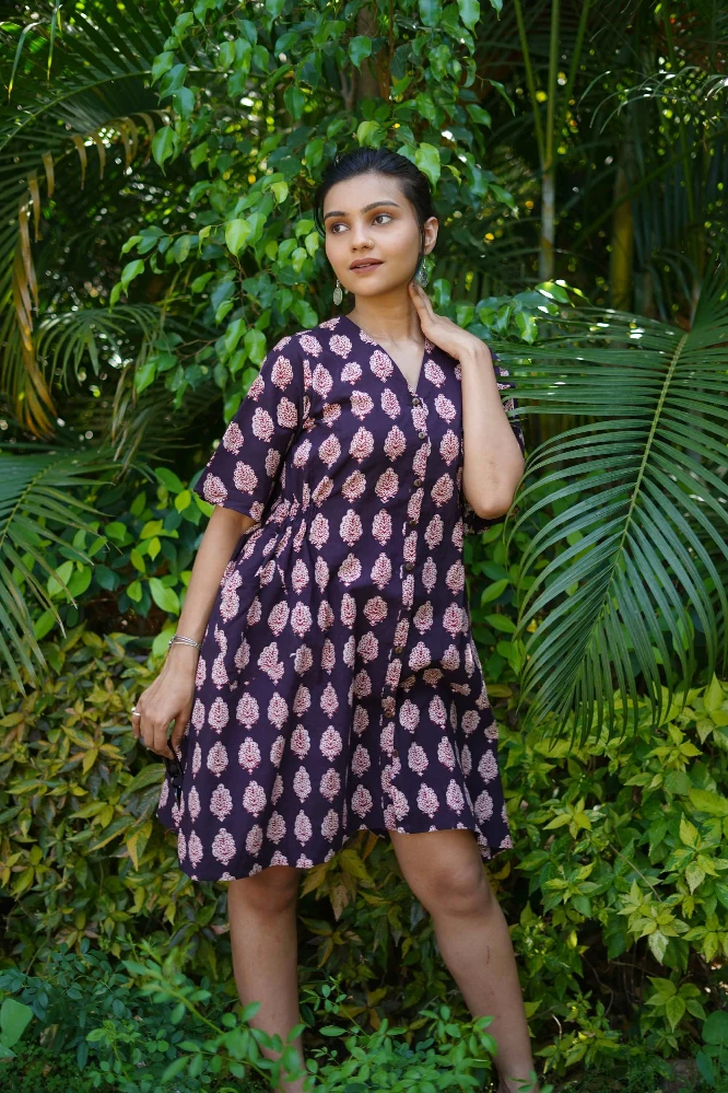 Cotton Blue Baggy Dress With Bagh Hand-Block Print - Image 4