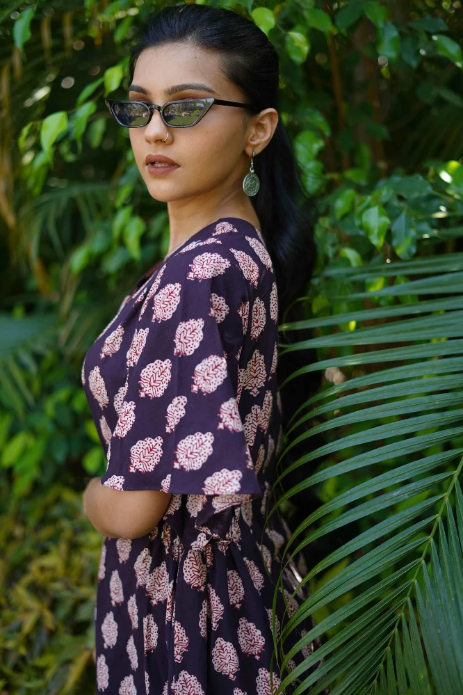 Cotton Blue Baggy Dress With Bagh Hand-Block Print - Image 5