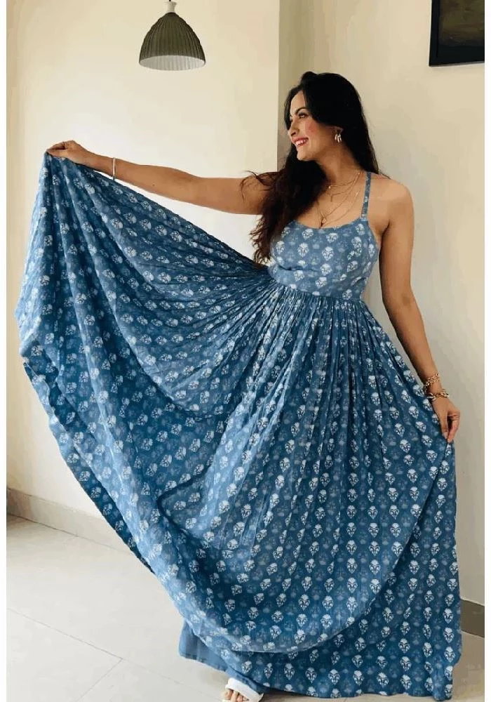 Criss Cross Backless Blue Dress