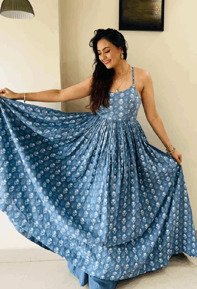 Criss Cross Backless Blue Dress - Image 6
