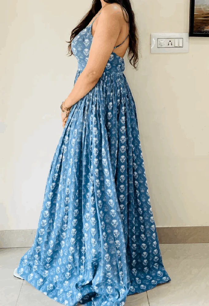 Criss Cross Backless Blue Dress - Image 8