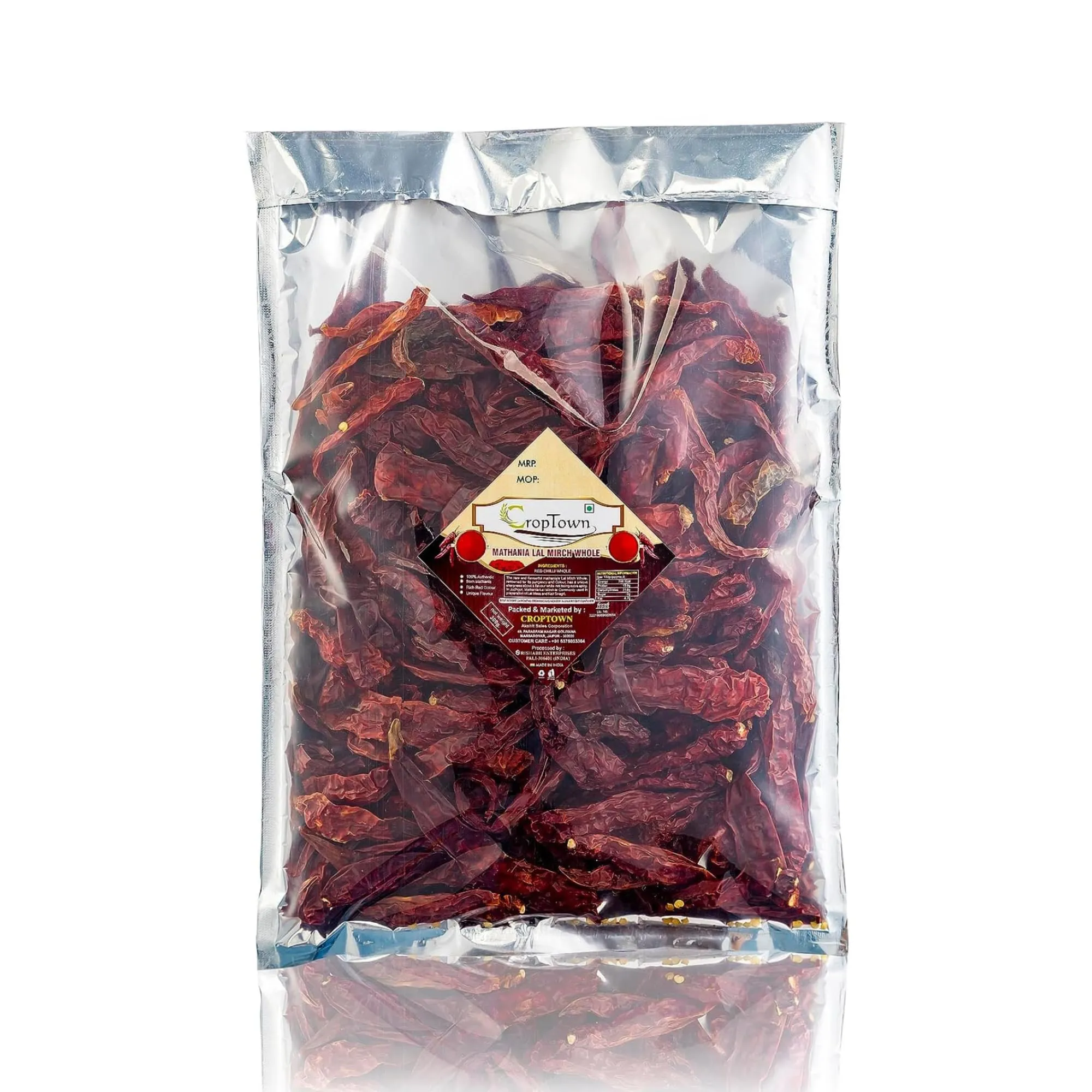 CropTown Rajasthani Mathania Red Chilli (Lal Mirch) - Stemless