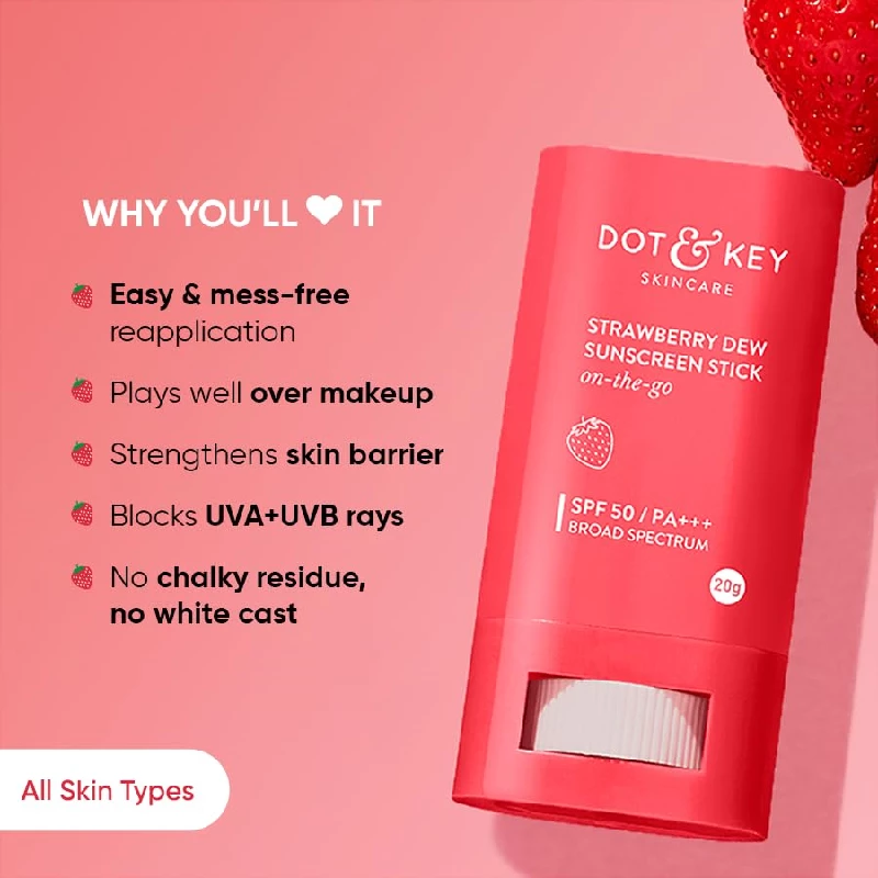 DOT & KEY Strawberry Dew Spf 50 Sunscreen Stick On-The-Go Spf 50 Pa+++ - Image 3