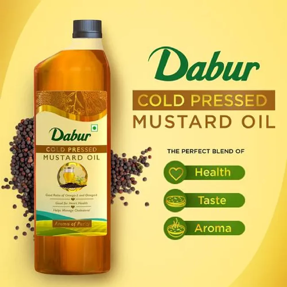 Dabur Cold Pressed Mustard Cooking Oil - Perfect Blend of Health, Taste & Aroma, Promotes Heart Health & Lowers Cholesterol Levels - Image 3
