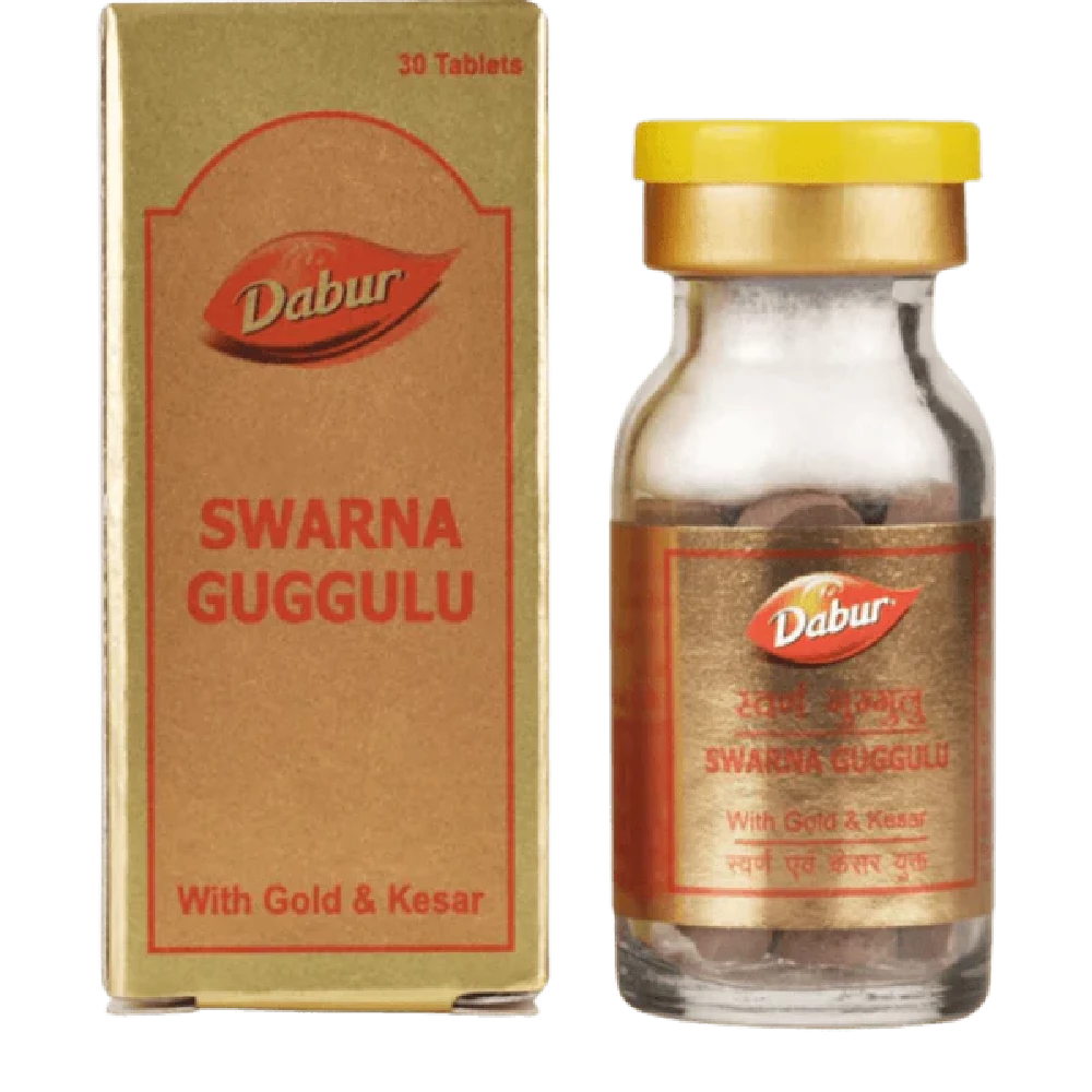 Dabur Swarna Guggulu Gold | Ayurvedic Joint & Vitality Tablets | Enriched with Swarna Bhasma & Kesar-1