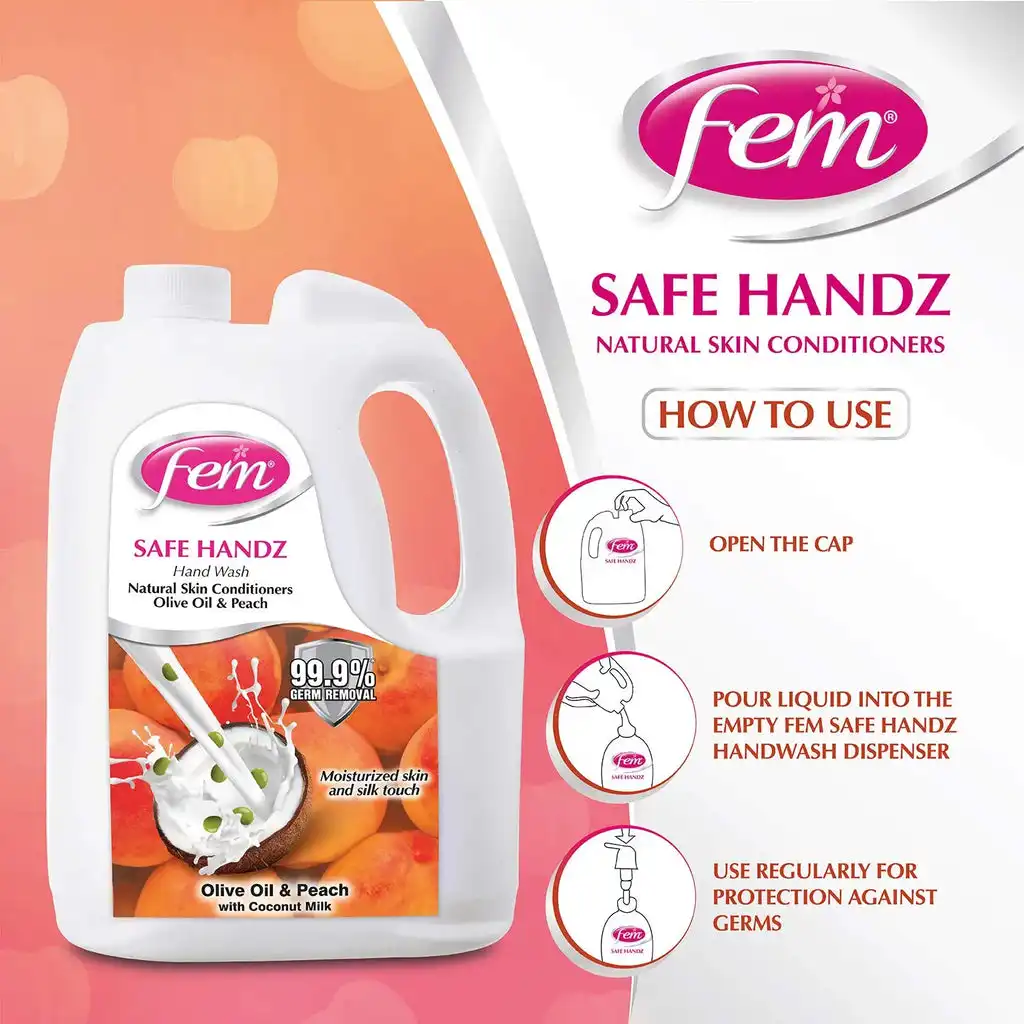 Dabur Fem Safe Handz Olive Oil & Peach Hand Wash - Image 4