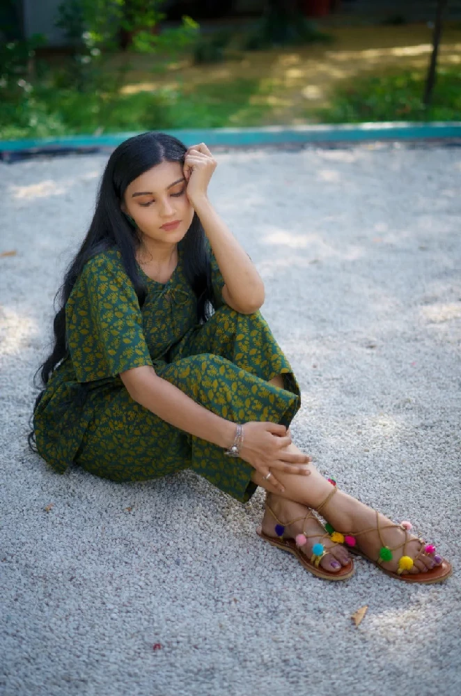 Dark Green Short Kurti Set with Ajrakh Hand-Block Print - Image 3