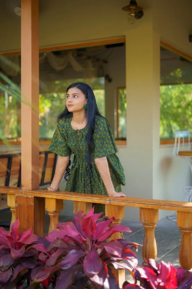 Dark Green Short Kurti Set with Ajrakh Hand-Block Print - Image 4