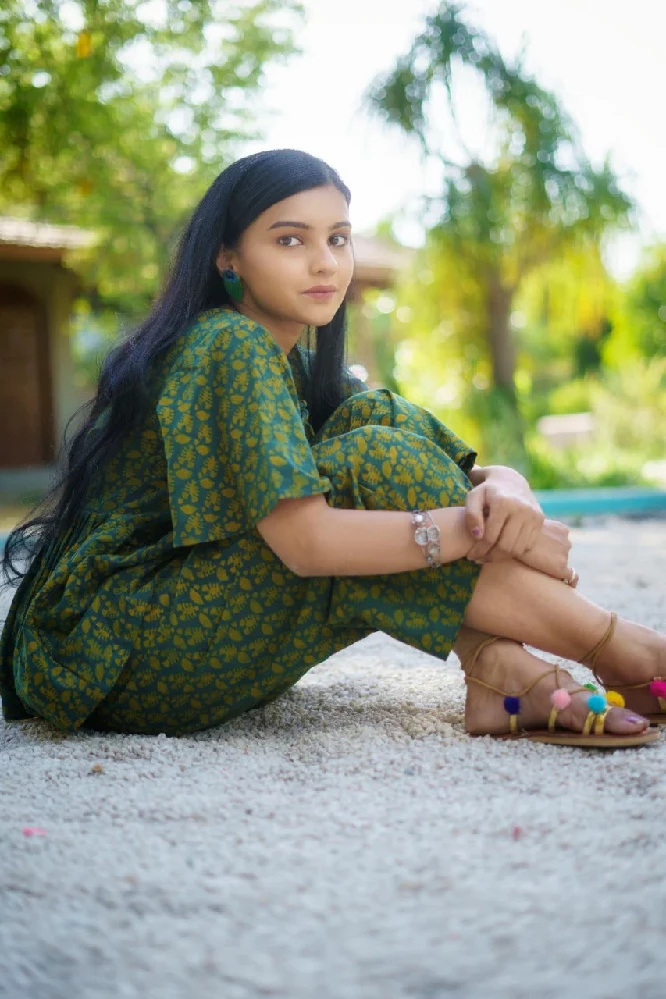 Dark Green Short Kurti Set with Ajrakh Hand-Block Print - Image 6