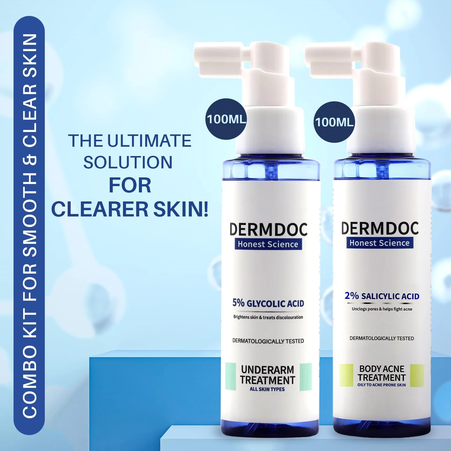 Dermdoc 5% Glycolic Acid Underarm Brightening Spray & 2% Salicylic Acid Body Acne Treatment Spray - Image 2