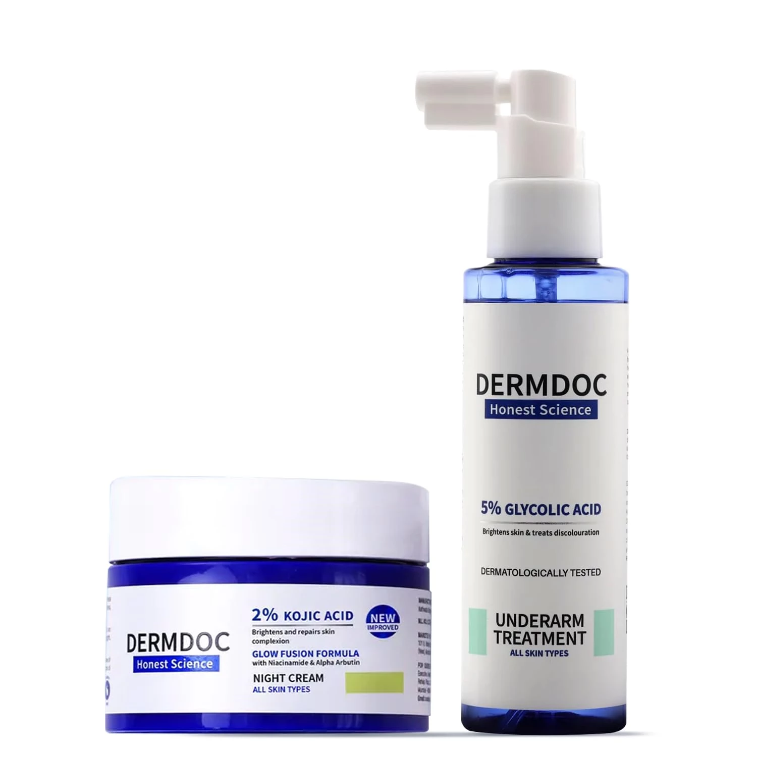 Dermdoc 2% Kojic Acid Night Cream (50 g) & 5% Glycolic Acid Underarm Brightening Treatment Spray (100 ml) Dermdoc 2% Kojic Acid Night Cream (50 g) & 5% Glycolic Acid Underarm Brightening Treatment Spray (100 ml)-Pack Size-Combo of 2