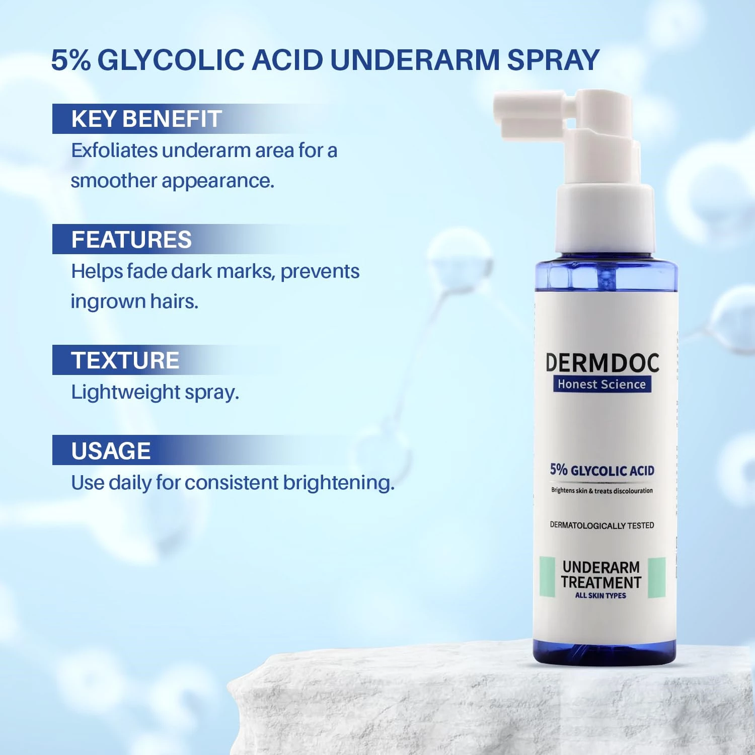 Dermdoc 2% Kojic Acid Night Cream (50 g) & 5% Glycolic Acid Underarm Brightening Treatment Spray (100 ml) - Image 4
