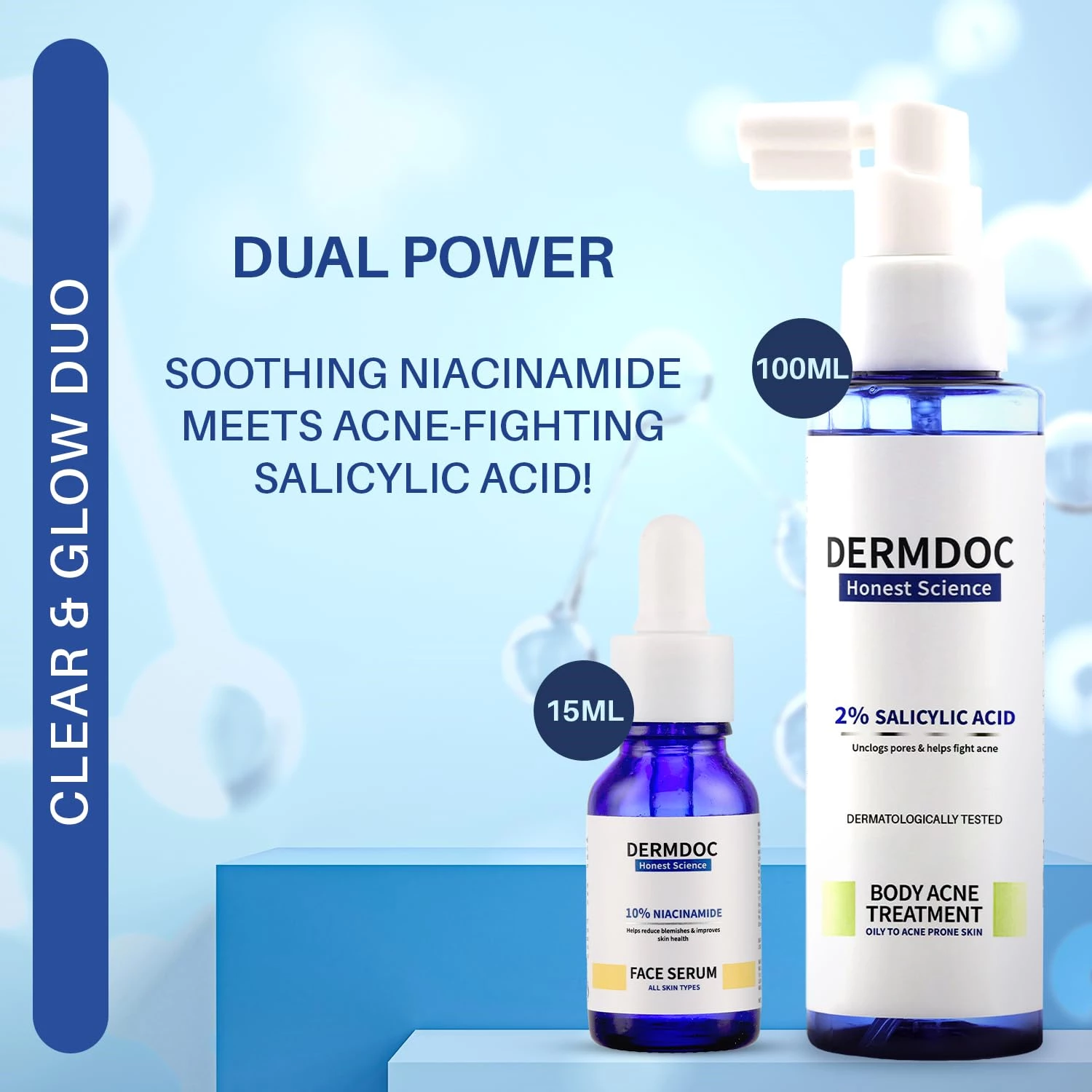 Dermdoc 10% Niacinamide Face Serum (15 ml) & 2% Salicylic Acid Body Acne Treatment Spray (100 ml) - Image 2