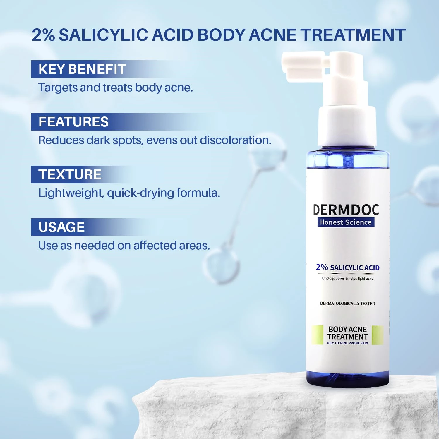 Dermdoc 10% Niacinamide Face Serum (15 ml) & 2% Salicylic Acid Body Acne Treatment Spray (100 ml) - Image 4
