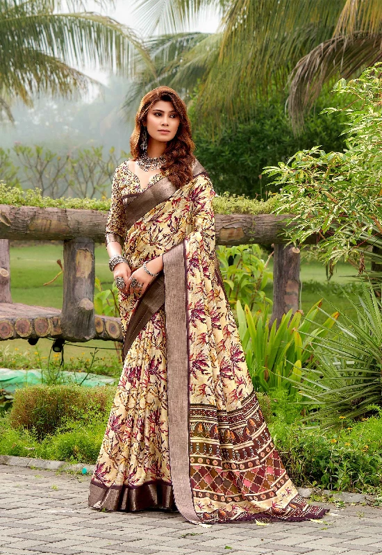 Designer Party Wear Heavy Tussar Ghicha Silk Saree (181453)