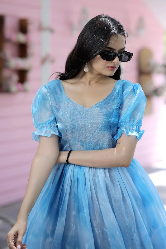 Designer Party Wear Readymade Gown-Sky - Image 2