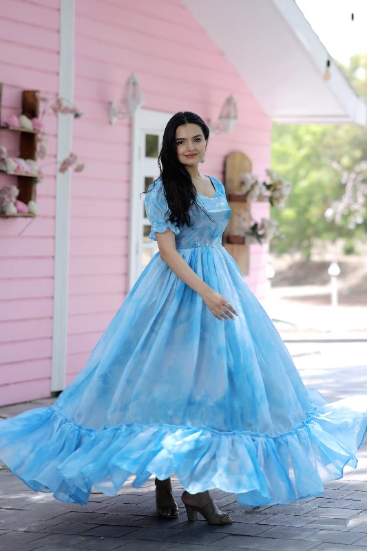 Designer Party Wear Readymade Gown-Sky - Image 4