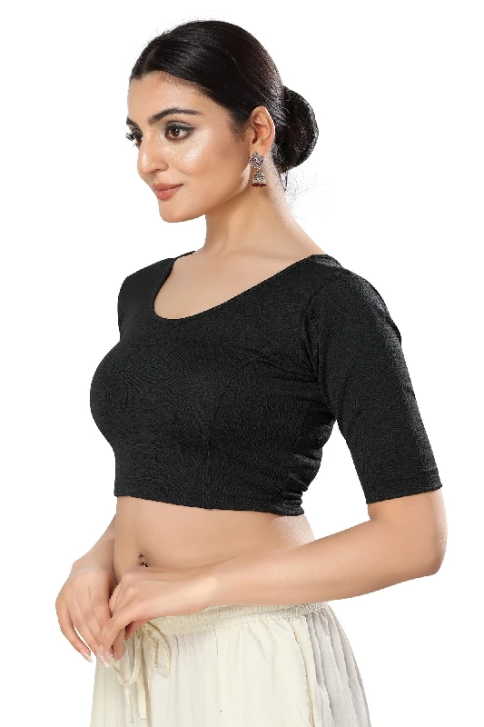 Designer Readymade Blouse, Georgette-Black - Image 2