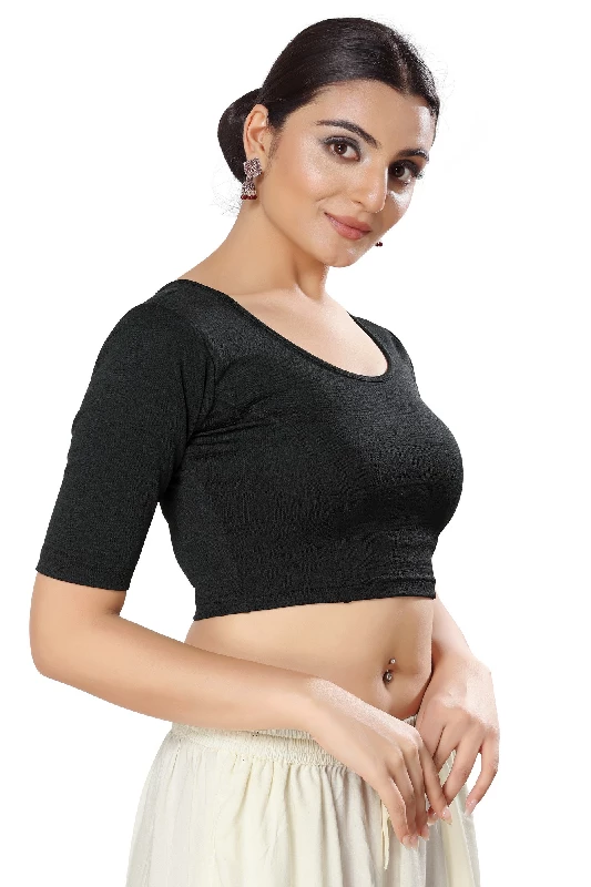 Designer Readymade Blouse, Georgette-Black - Image 3