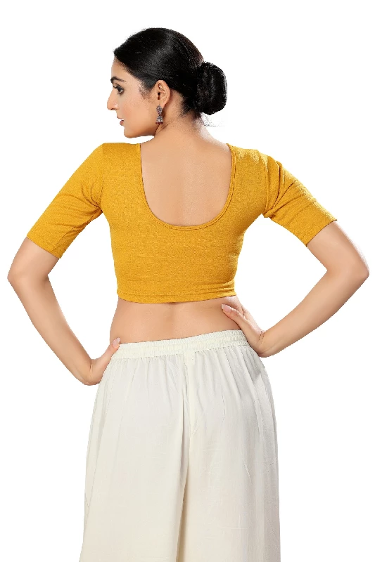 Designer Readymade Blouse, Georgette-Mustard - Image 4