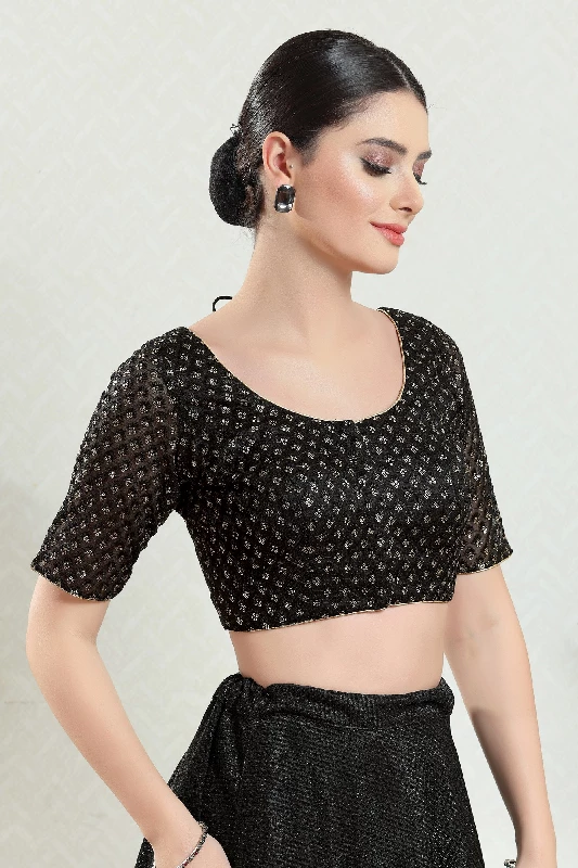 Designer Readymade Blouse, Net-Black-Front Open - Image 3