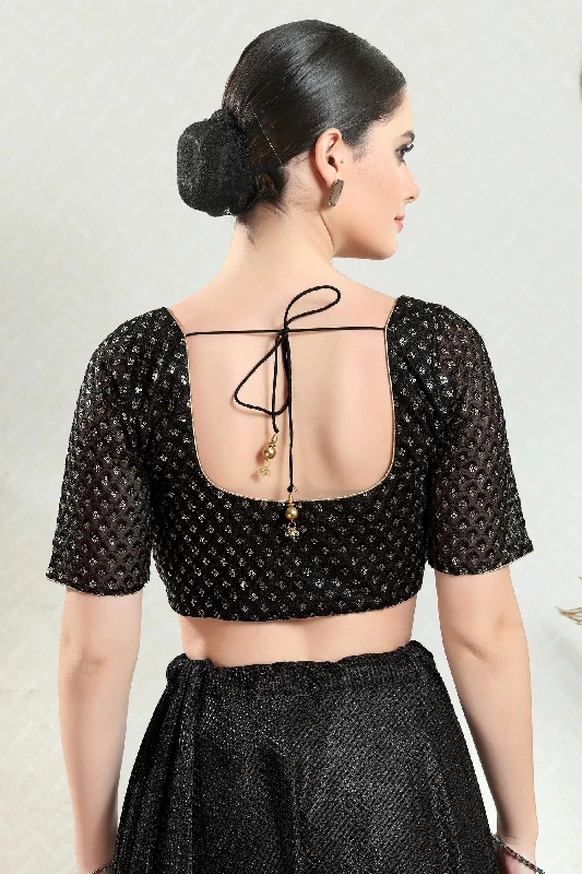 Designer Readymade Blouse, Net-Black-Front Open - Image 4