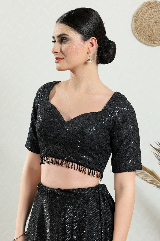 Designer Readymade Blouse, Net-Black-Back Open - Image 2