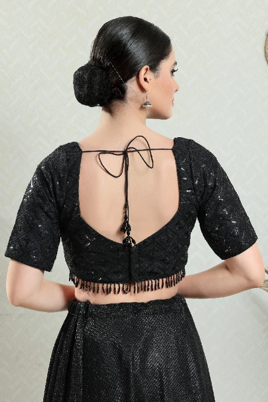Designer Readymade Blouse, Net-Black-Back Open - Image 4