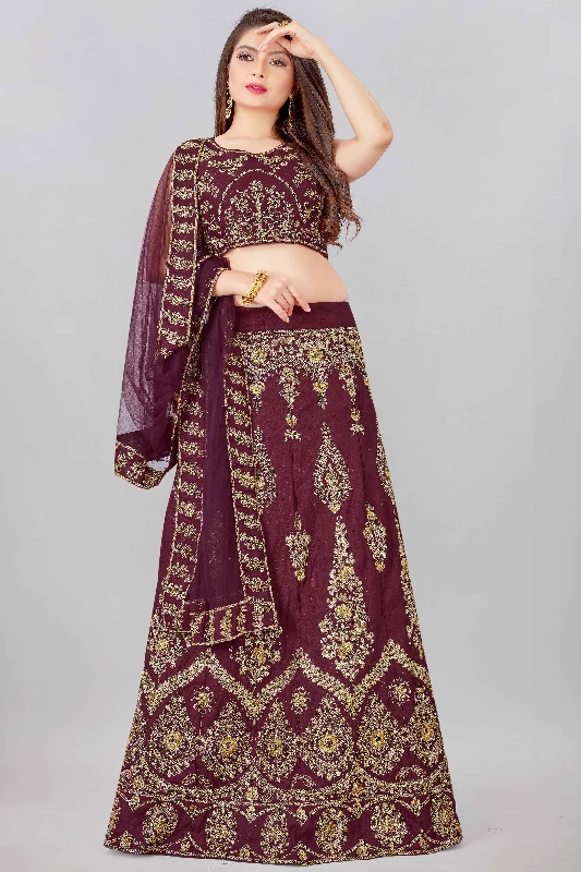 Designer Wedding Wear Heavy Net Lehenga Choli Wine