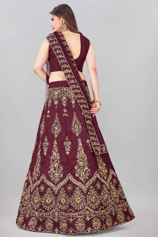 Designer Wedding Wear Heavy Net Lehenga Choli - Wine - Image 2