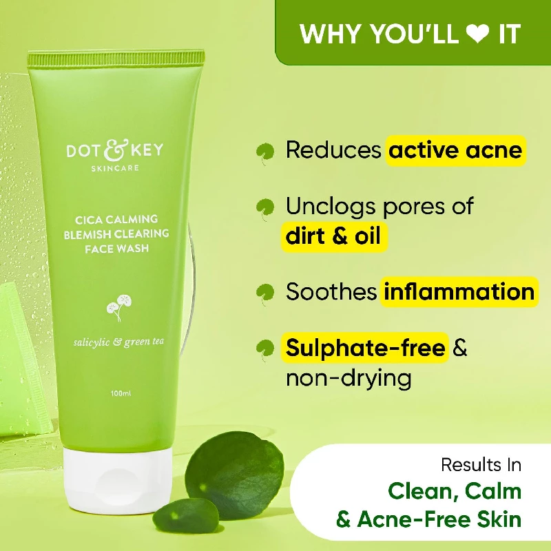 Dot & Key CICA Face Wash for Acne Prone Skin, 2% Salicylic Acid Face Wash with Green Tea - Image 2
