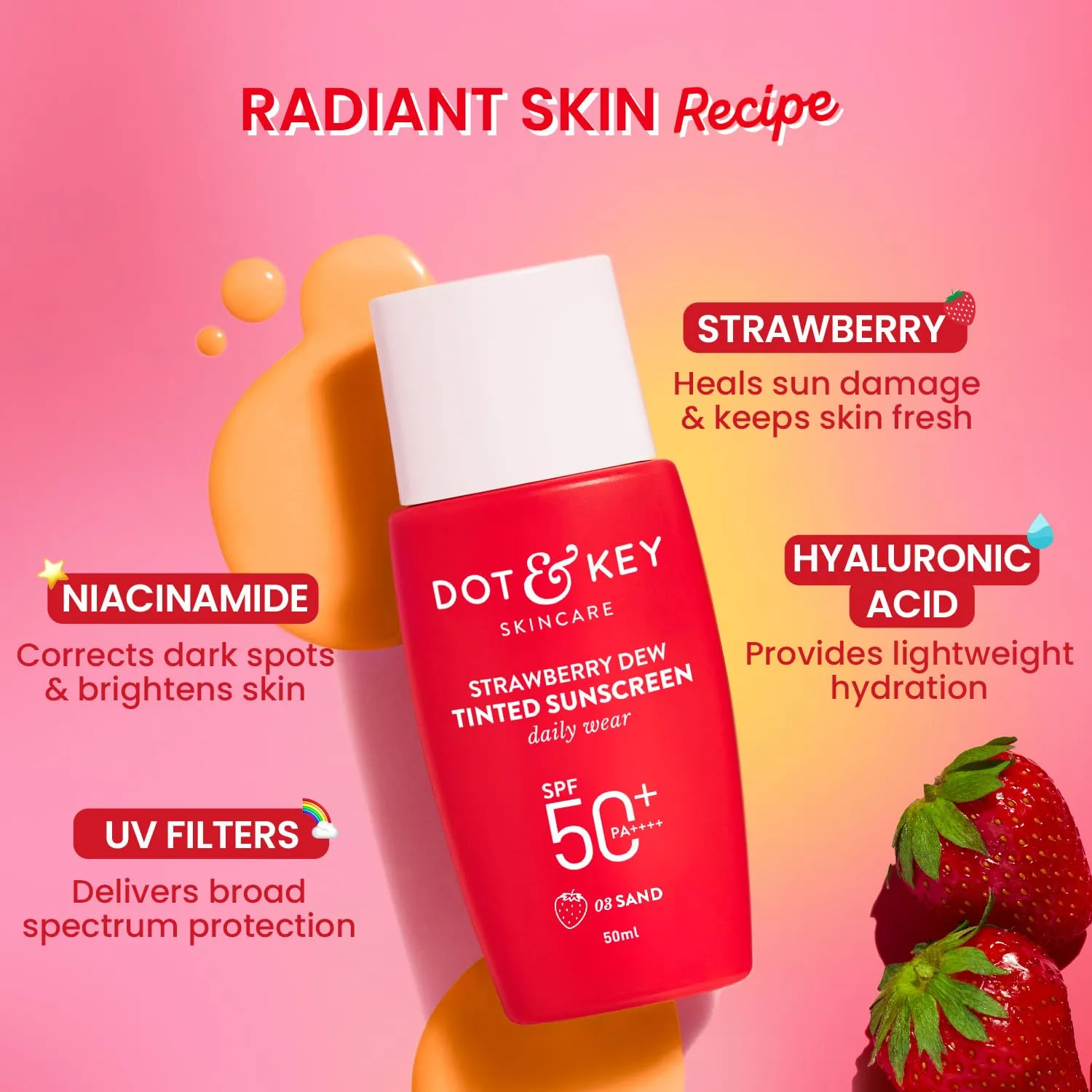 Dot & Key Strawberry Dew Tinted Sunscreen SPF 50+ Pa++++ Sand - Image 4
