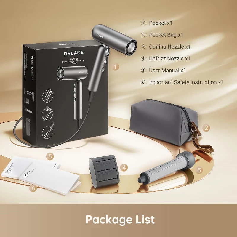 Dreame Pocket High-Speed Hair Dryer, 3 Foldable Shapes 110,000rpm-Gray - Image 4