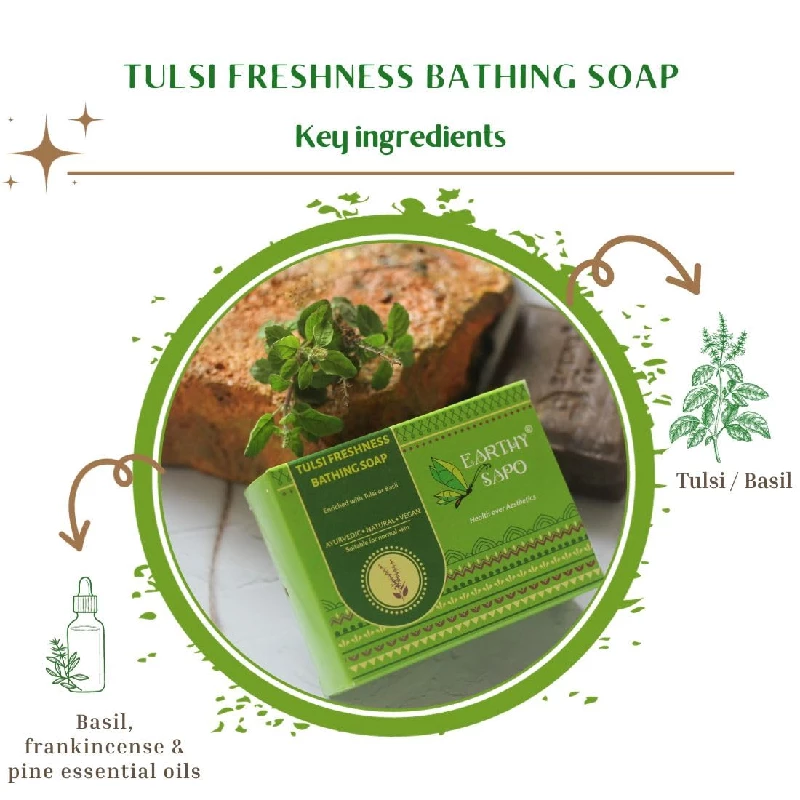 Earthy Sapo Tulsi Freshness Bathing Soap - Image 4