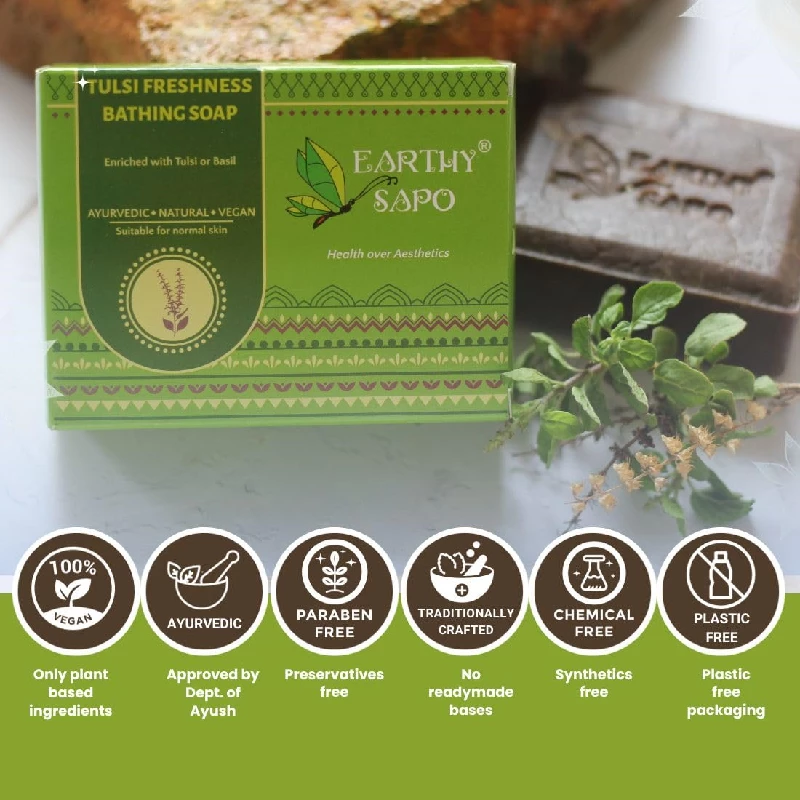 Earthy Sapo Tulsi Freshness Bathing Soap - Image 5