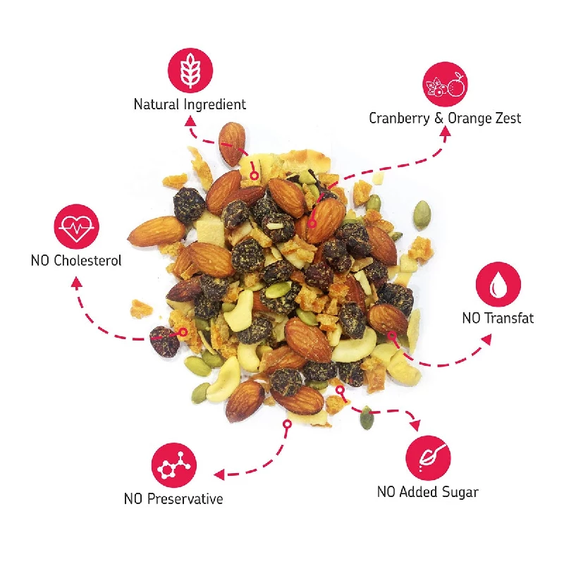 Eat Anytime Healthy Snacks Trail Mix Nuts and Dry Fruits Cranberry and Orange Zest - Image 2