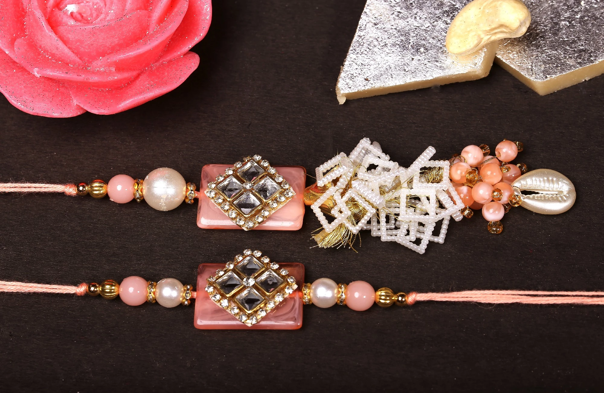 Elegant Kundan Stone Bhaiya Bhabhi Rakhi Mix of 2 - Image 1