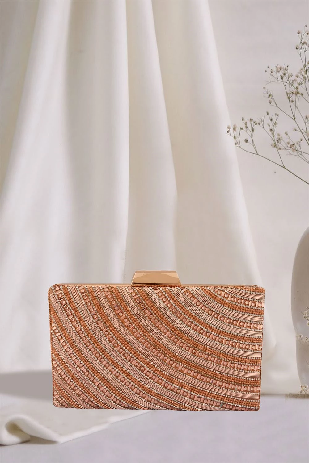 Era Collection Stone & Zardosi Handwork Clutches Era Collection Stone & Zardosi Handwork Clutches-Color-Rose Gold