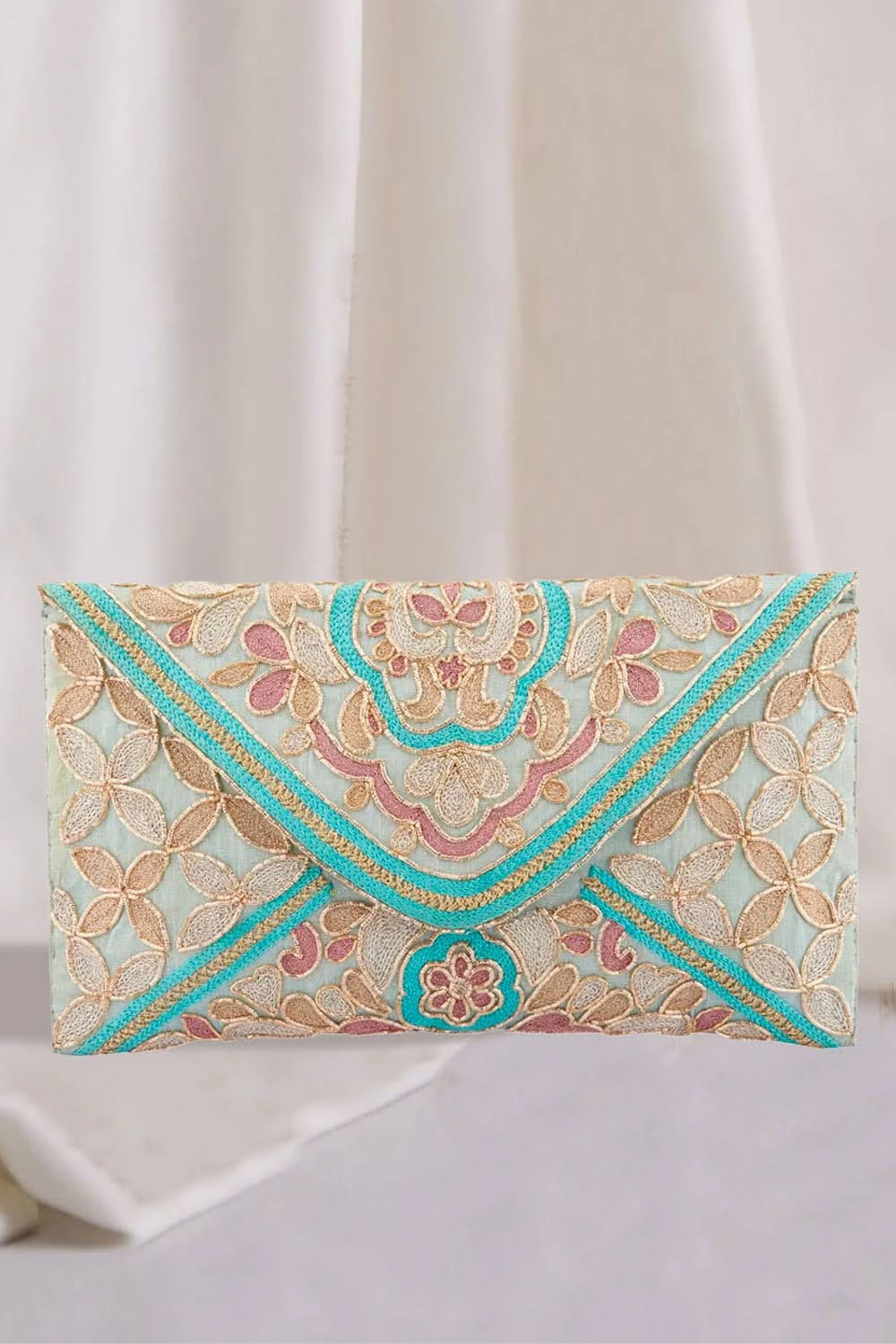 Era Collection Zari & Sadi Work Clutches Era Collection Zari & Sadi Work Clutches-Color-Sky Blue