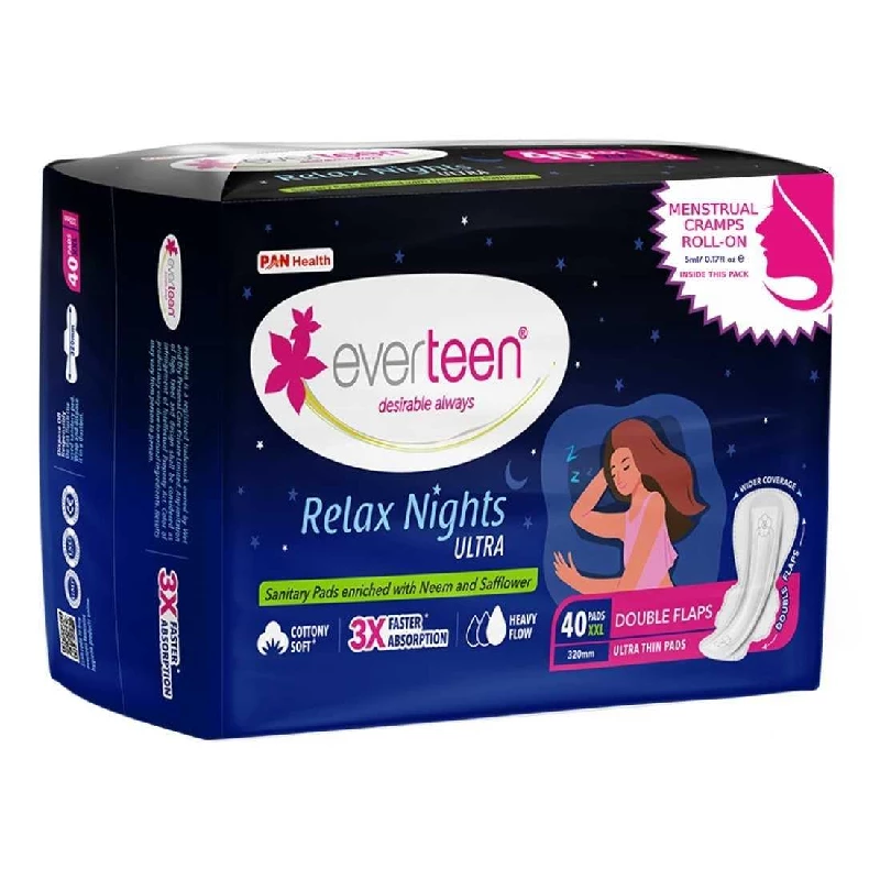 Everteen XXl Relax Nights Ultra Thin Sanitary Pads with Neem and Safflower Everteen XXl Relax Nights Ultra Thin Sanitary Pads with Neem and Safflower-Pack Size-40 Pads