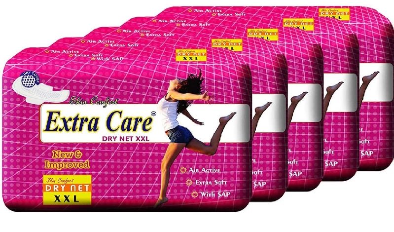Extra Care Dry Net Sanitary Pads Extra Care Dry Net Sanitary Pads-Pack Size-7 Pads Each (Pack of 5)