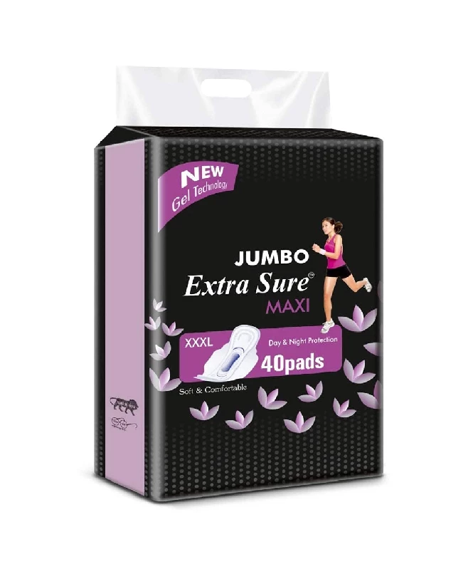 Extra Sure Jumbo XXXL Ultra Clean Soft Thin Dry Cottony Sanitary Napkin Pad With Wing Extra Sure Jumbo XXXL Ultra Clean Soft Thin Dry Cottony Sanitary Napkin Pad With Wing-Pack Size-40 Pads