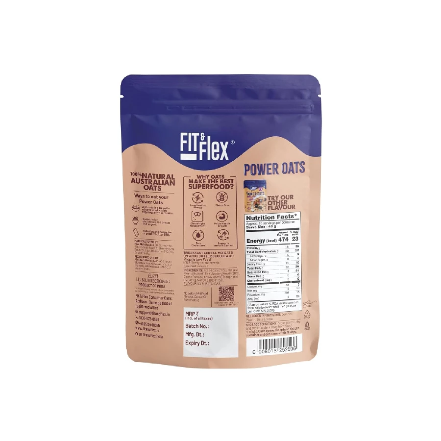 Fit & Flex High Protein Ready to Eat Baked Peanut Butter Chocolate Oats with Zero Sugar, Gluten Free & Preservative Free (Pack of 2) - Image 2