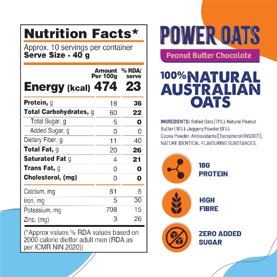 Fit & Flex High Protein Ready to Eat Baked Peanut Butter Chocolate Oats with Zero Sugar, Gluten Free & Preservative Free (Pack of 2) - Image 3