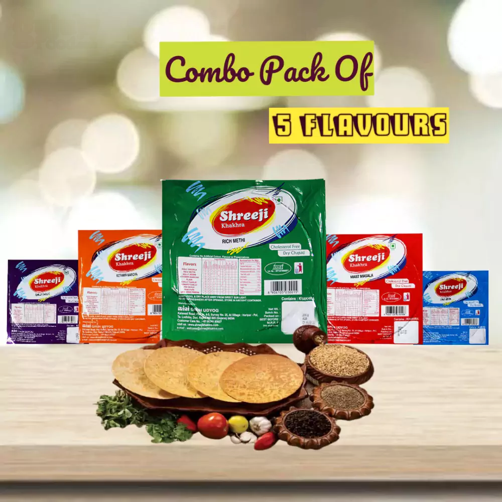 Five Flavours Of Shreeji Khakhra Combo 1